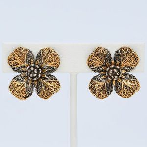 Vintage ART Arthur Pepper Gold and Silver Floral‎ Clip-On Earrings Circa 1960s